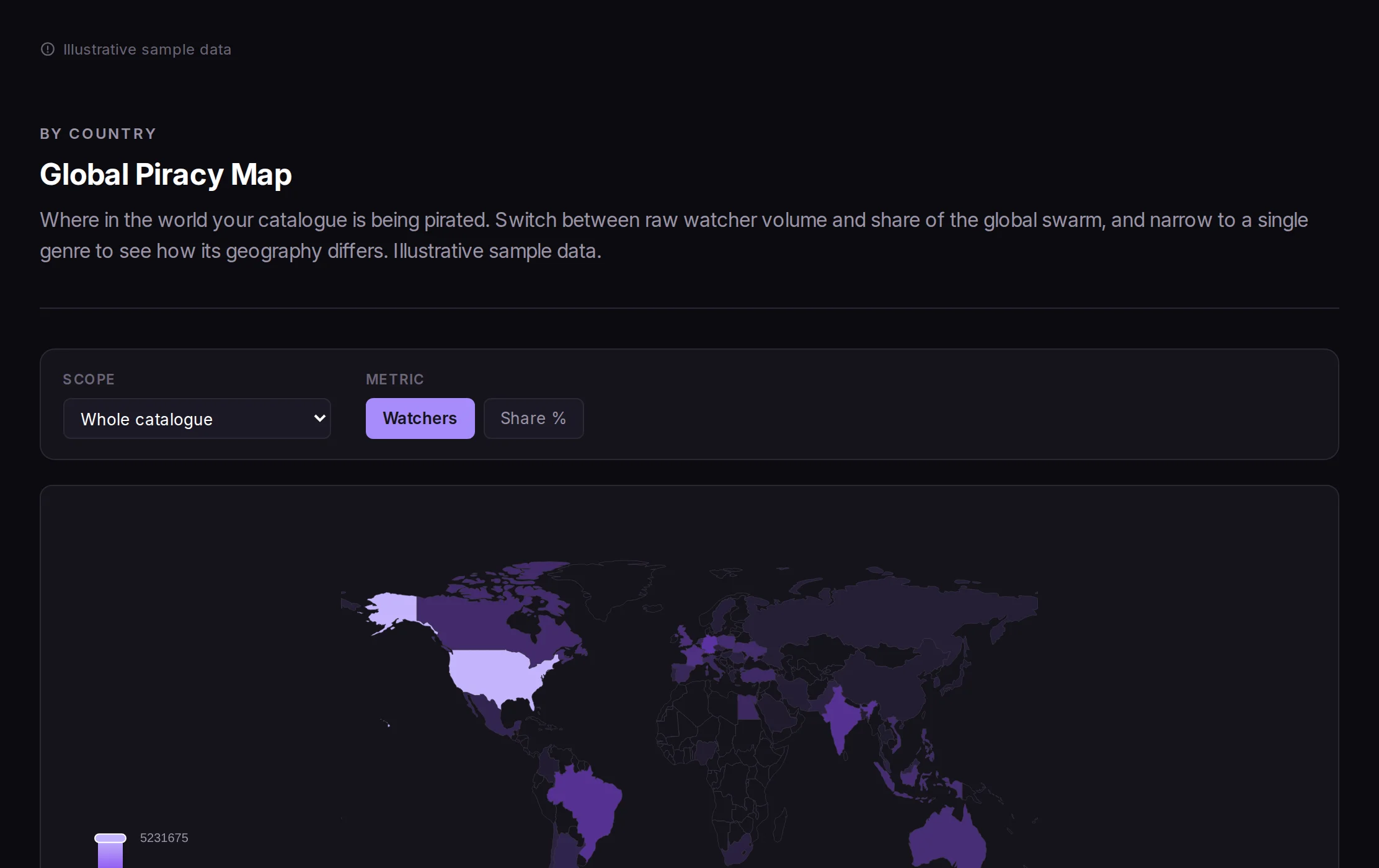 The piracy.watch demand map - where a catalogue is being watched worldwide
